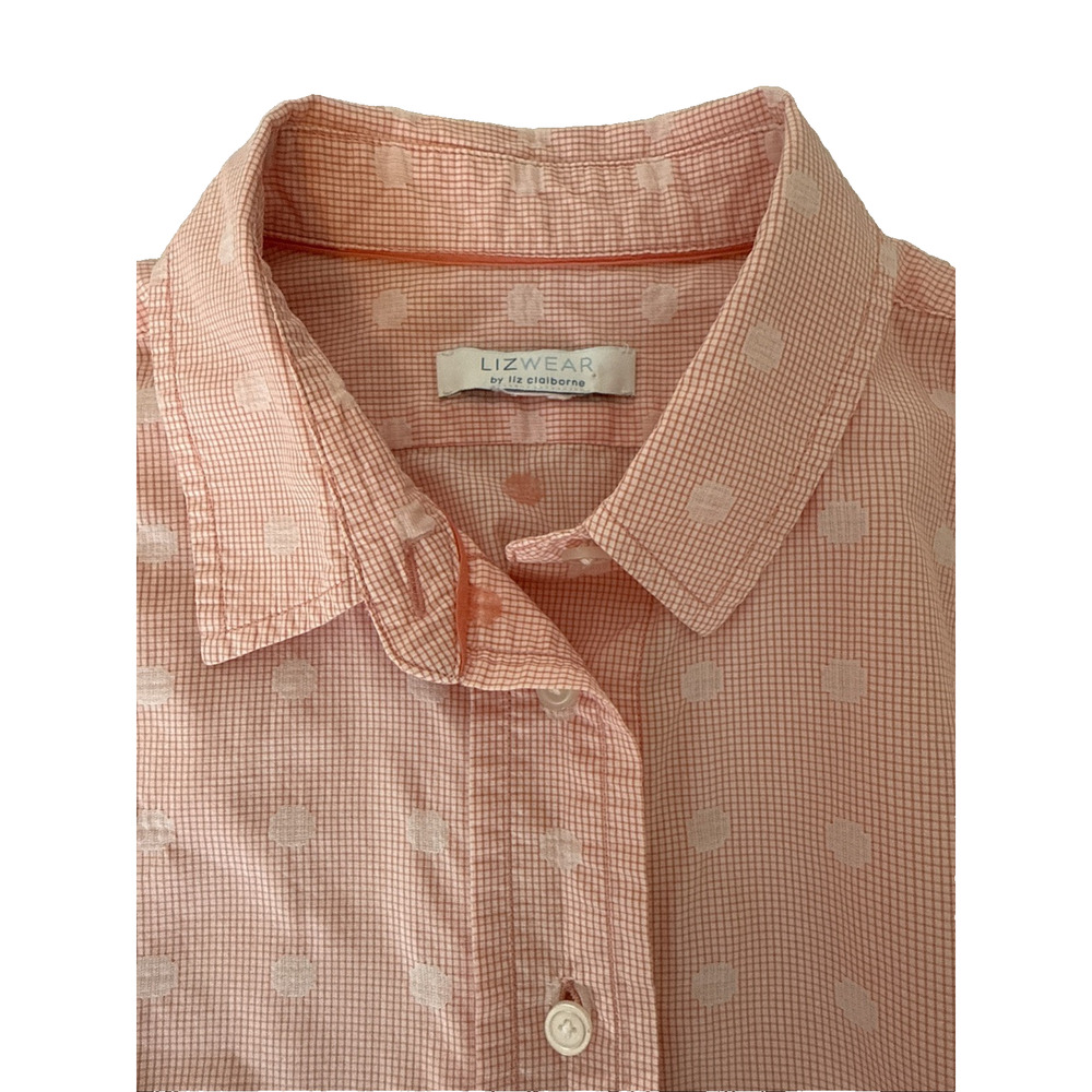 Lizwear By Liz Claiborne Women's M Pink Polka Dot Button Down Long Sleeve Shirt